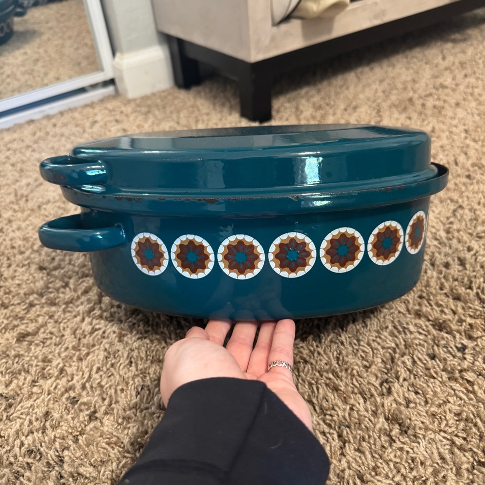 Vintage 70’s Teal Enamel Roasting Pan - Picture 4 of 15